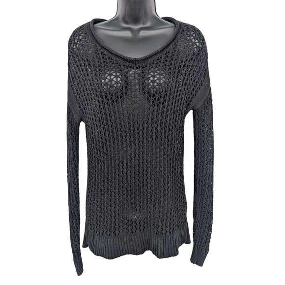 Crochet Open Knit Sweater Women Size XS Roll V Neck Oversized Pullover Goth Y2K - Picture 1 of 11